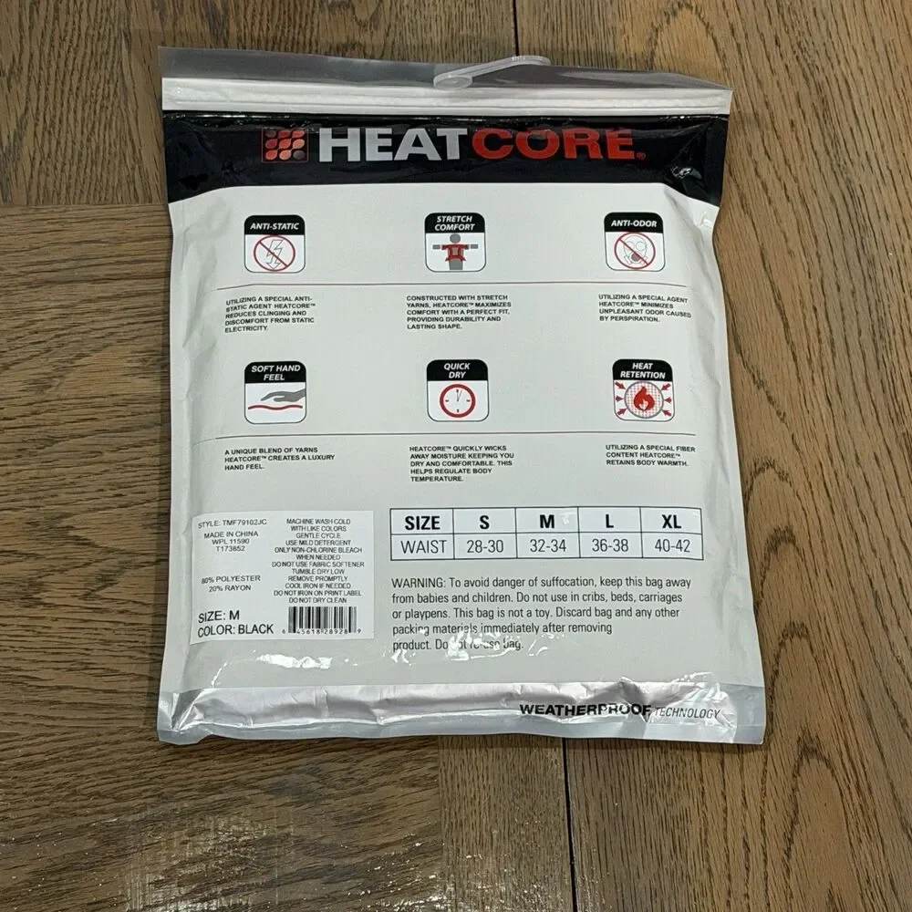New Mens HeatKeep Med. Weight Ribbed Legging.  Black. Mens Medium